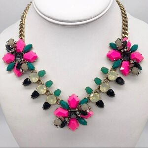 J. Crew Pink Green & Opalescent Jeweled Necklace